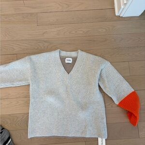Gray and Orange V-Neck Sweater